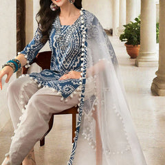 Ethnic Motifs Printed & Mirror Work Pure Cotton Kurta With Dhoti Pant & Dupatta Kurta Set