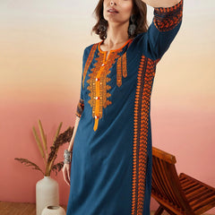 Ethnic Motifs Embroidered Thread Work Straight Kurta