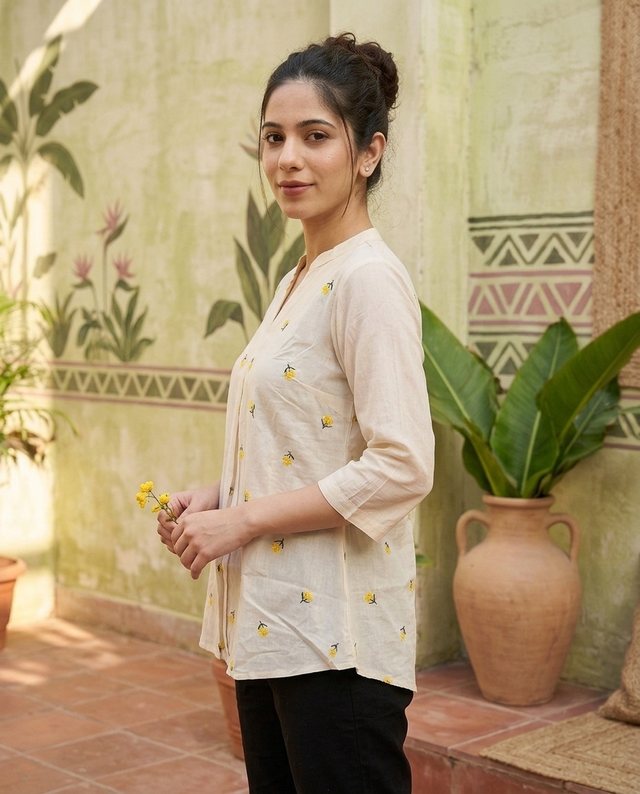 Floral Embroidered Staright Short Kurti