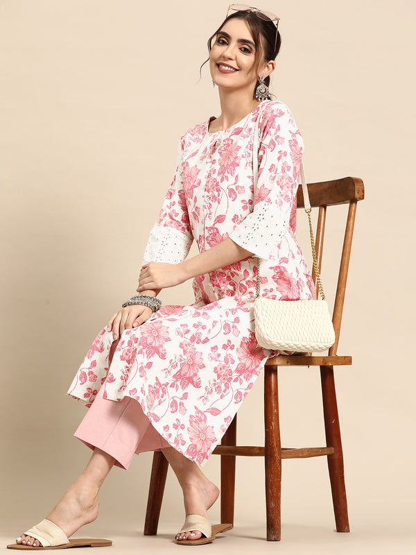 Floral Printed Cotton Slub Kurta