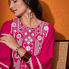 Floral Embroidered Regular Mirror Work A-Line Kurta with Palazzo