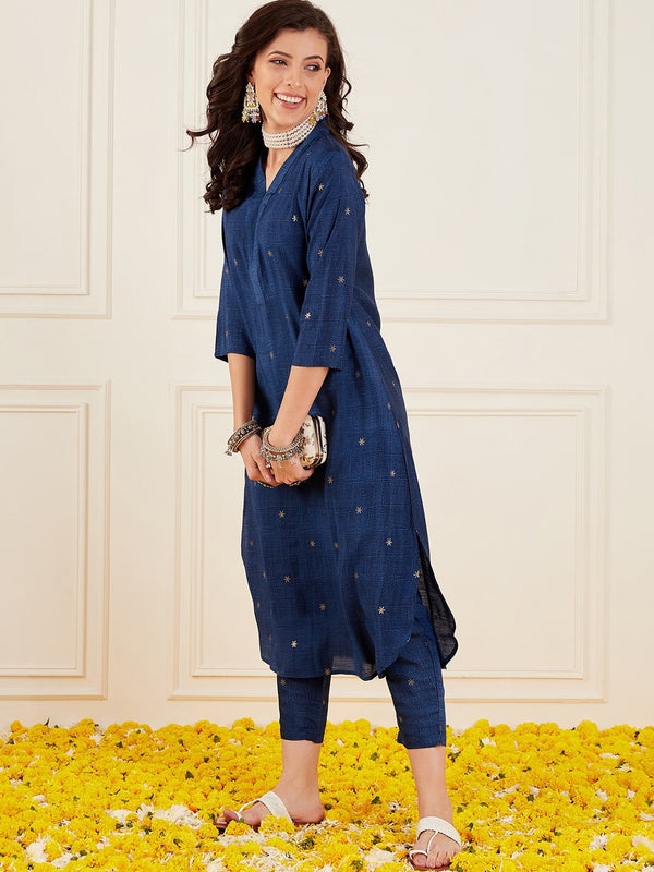 Pure Cotton V-Neck Pathani Kurta With Trousers