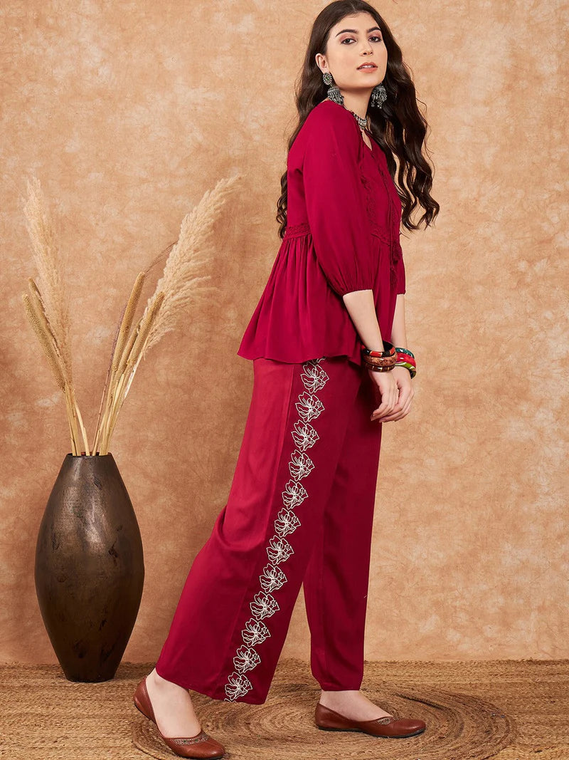 Embellished Lace Up Detail Top & Palazzo Co-Ords Set
