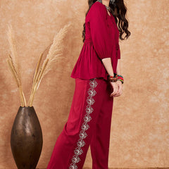 Embellished Lace Up Detail Top & Palazzo Co-Ords Set