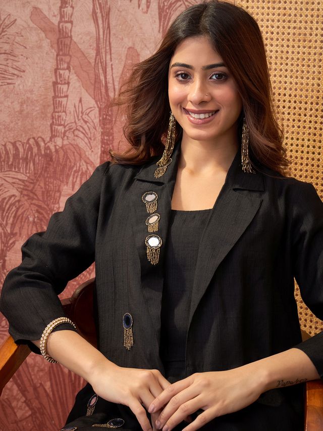 Fuchsia Embroidered Top With Jacket & Trouser Co-Ords