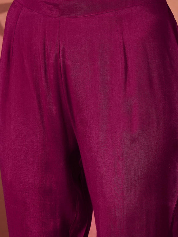 Floral Embroidered Notch Neck Kaftan Kurta With Trouser