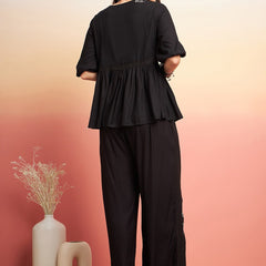 Embellished Lace Up Detail Top & Palazzo Co-Ords Set