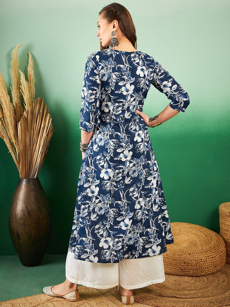 Floral Printed Pure Silk Top & Palazzo Co-Ords With Shrug