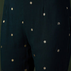 Teal Green Floral Printed V-Neck Straight Kurta With Trousers