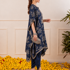 Floral Embroidered Regular Mirror Work Kaftan Kurta with Dhoti Pants