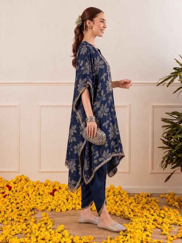 Floral Embroidered Regular Mirror Work Kaftan Kurta with Dhoti Pants