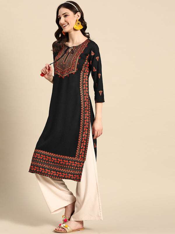 Floral Yoke Printed Mirror Work Kurta