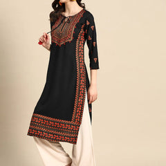 Ethnic Motifs Embroidered Thread Work Straight Kurta