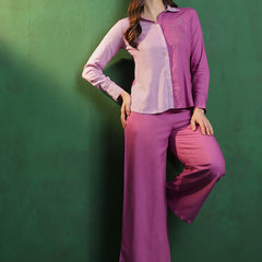 Purple Embroidered Shirt Collar Shirt & Palazzo Co-Ords