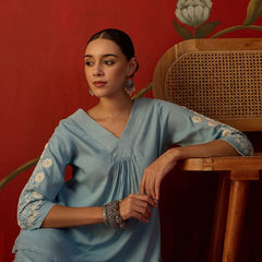 Embroidered V-Neck Tunic With Trouser Co-Ords Set