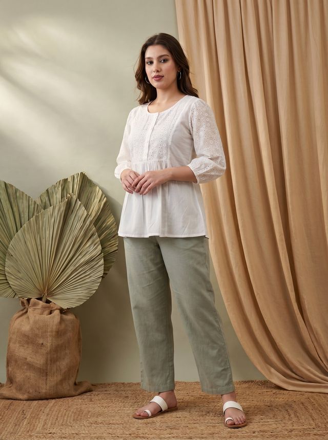 Ethnic Motifs Yoke Design Pure Cotton Short Kurti