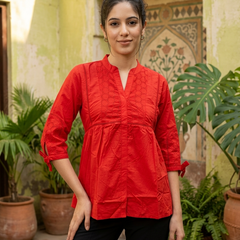 Ethnic Motifs Yoke Design Pure Cotton Short Kurti