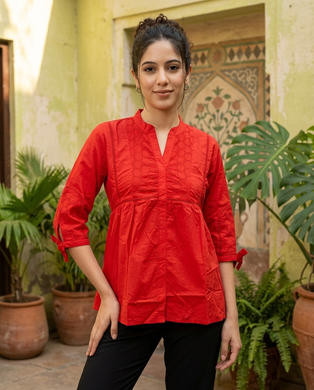 Ethnic Motifs Yoke Design Pure Cotton Short Kurti