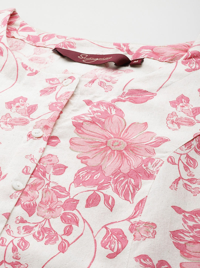 Floral Printed Cotton Slub Kurta