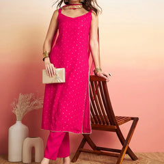 Printed Shoulder Strap Gotta Patti Kurta With Trousers & Dupatta
