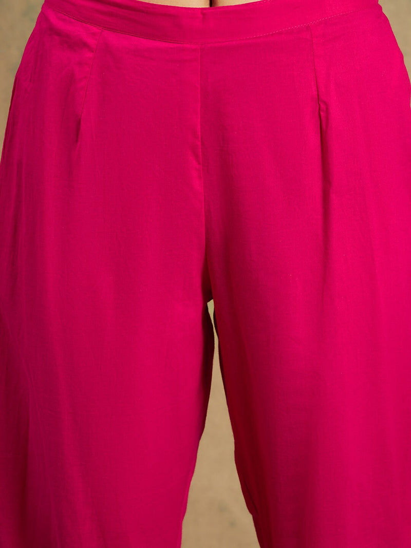 Pink Woven Design Thread Work Detail Pure Cotton Kurta & Trouser With Dupatta