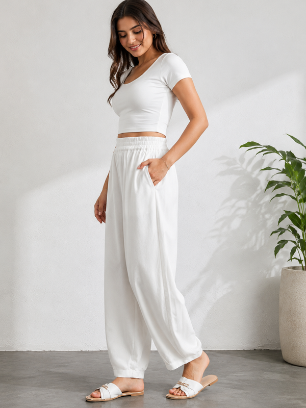 Linen Cotton Balloon Fit Trousers