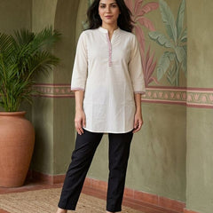 Black Floral Embroidered Straight Short Kurti