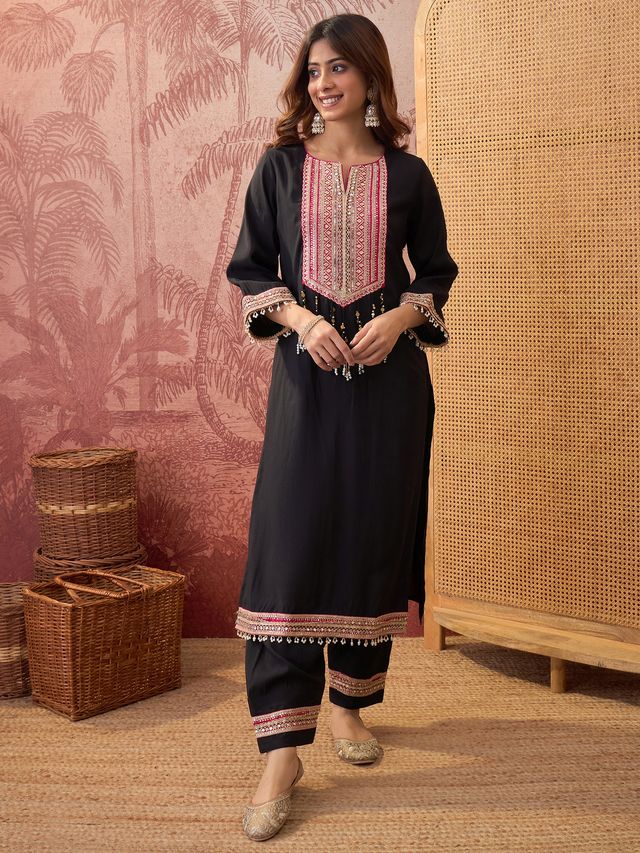 Floral Embroidered Straighte Kurta With Trouser & Dupatta  Kurta Set