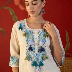 White Floral Embroidered Tunic With Farshi Salwar  Co-Ords Set