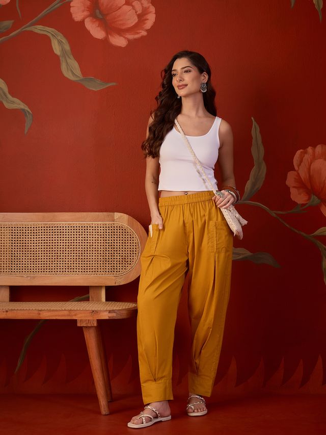 Women’s Solid Pleated Harem Cotton Trouser