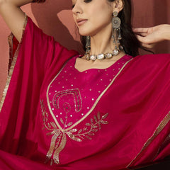 Floral Embroidered Round Neck Kaftan Kurta Set