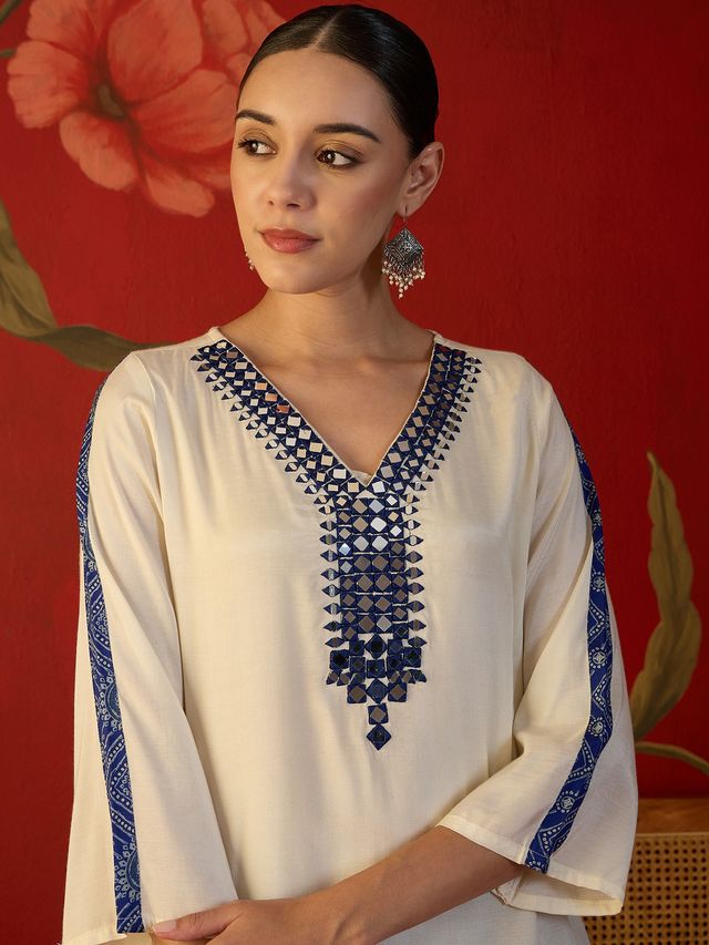 Floral Embroidered Tunic With Printed Palazzo Co-Ords Set
