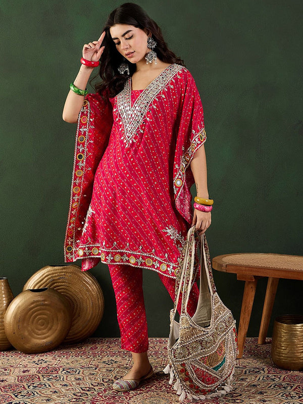Festive styling of bandhani mirror work kaftan kurta