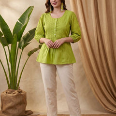 Ethnic Motifs Yoke Design Pure Cotton Short Kurti