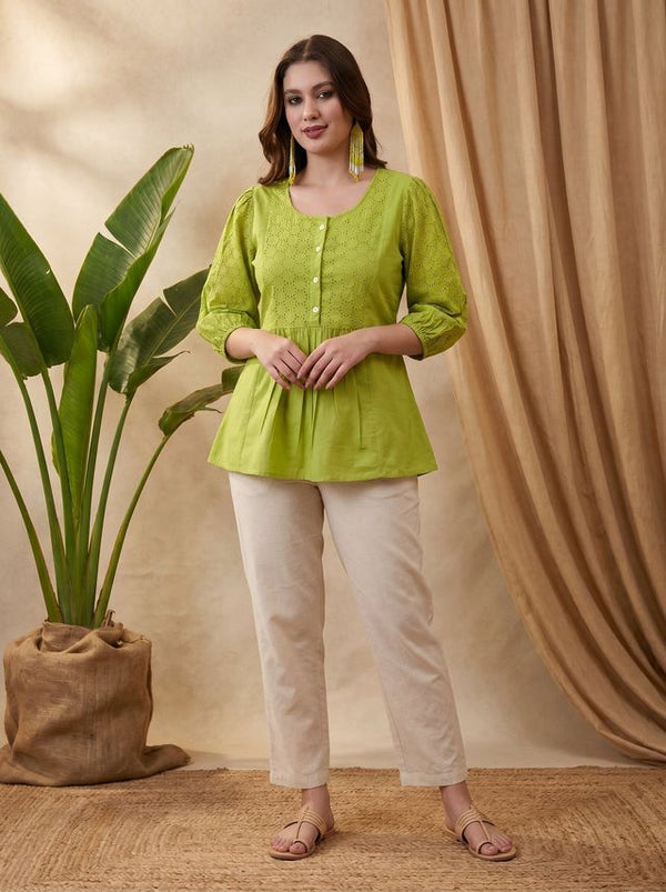 Ethnic Motifs Yoke Design Pure Cotton Short Kurti