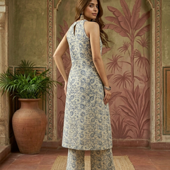 Pink Floral Printed Sleeveless A-Line Kurta With Palazzo Kurta Set