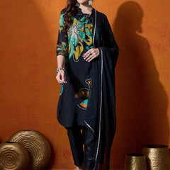 Floral Embroidered Sequinned Kurta With Trouser And Dupatta