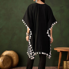 Black Geometric Embroidered Mirror Work Roman Silk Kurta With Trouser