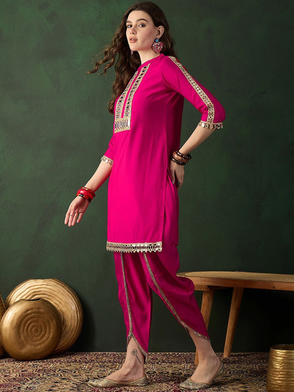 Embellished Mirror Work Tunic With Dhoti Pant Co-Ords