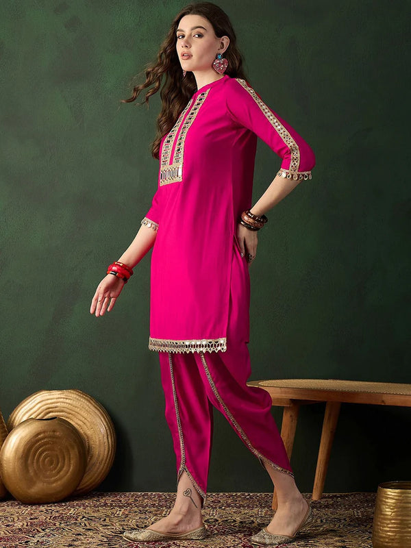 Embellished Mirror Work Tunic With Dhoti Pant Co-Ords
