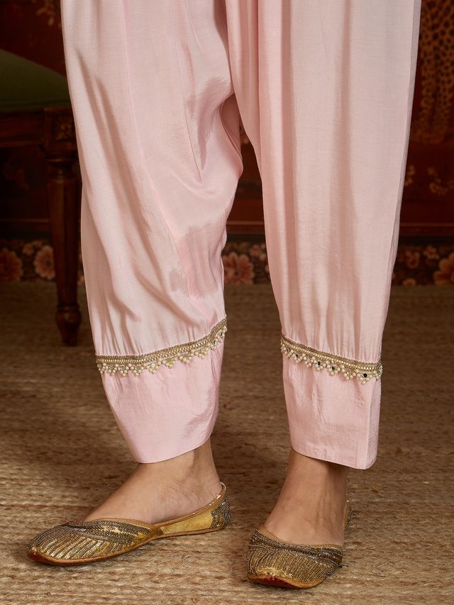 Pink Embroidered Straight Kurta With Farsi Salwar & Dupatta