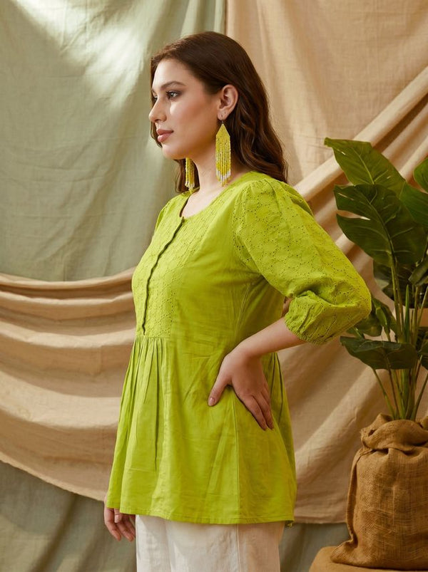 Ethnic Motifs Yoke Design Pure Cotton Short Kurti