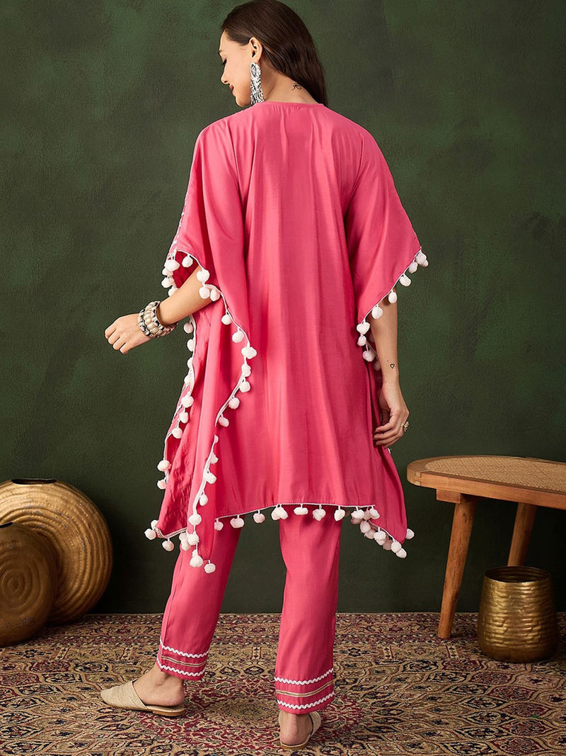 Geometric Embroidered & Mirror Work Kaftan Kurta With Trouser