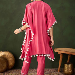 Geometric Embroidered & Mirror Work Kaftan Kurta With Trouser