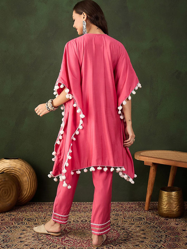 Geometric Embroidered & Mirror Work Kaftan Kurta With Trouser