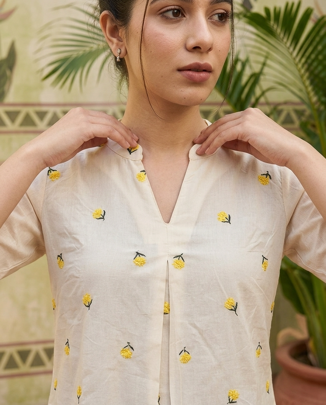 Floral Embroidered Staright Short Kurti