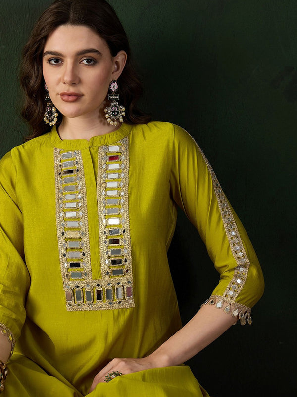 Mirror work silk blend tunic dhoti pant set in alternate color