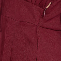 Maroon Off-Shoulder A-Line Midi Dress