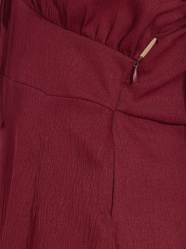 Maroon Off-Shoulder A-Line Midi Dress