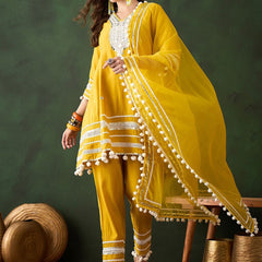 Embroidered Anarkali Kurta & Trousers With Dupatta